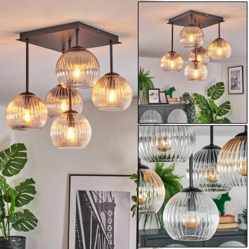 Koyoto Plafondlamp, Kogellampje Amber, Duidelijk, Rookkleurig, 5-lichts