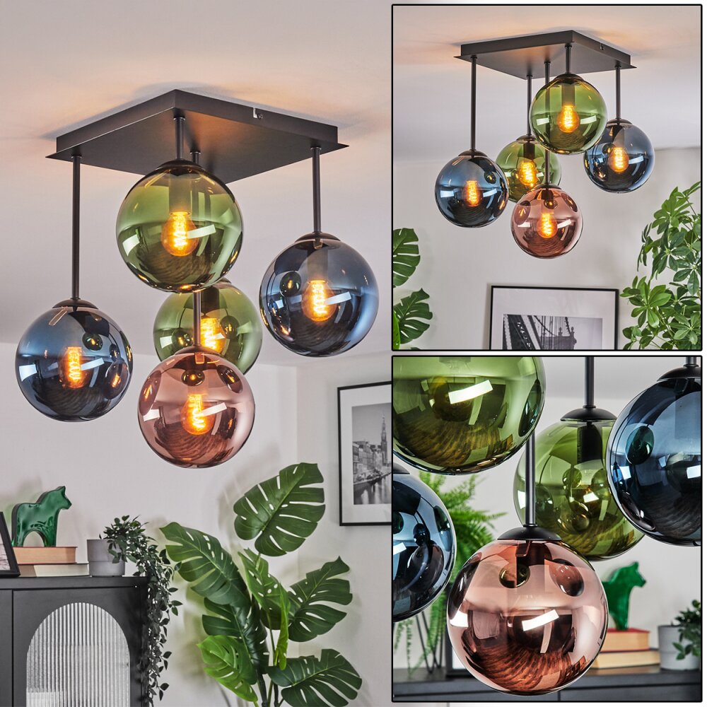 Gastor Plafondlamp, Kogellampje Blauw, Groen, Koperkleurig, 5-lichts main product photo
