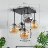 Ripoll Plafondlamp, Kogellampje Amber, Rookkleurig, 5-lichts