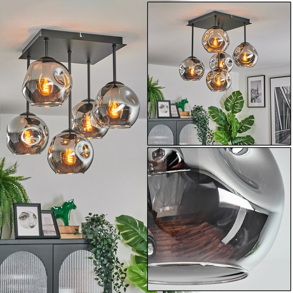 Ripoll Plafondlamp, Kogellampje Rookkleurig, 5-lichts main product photo
