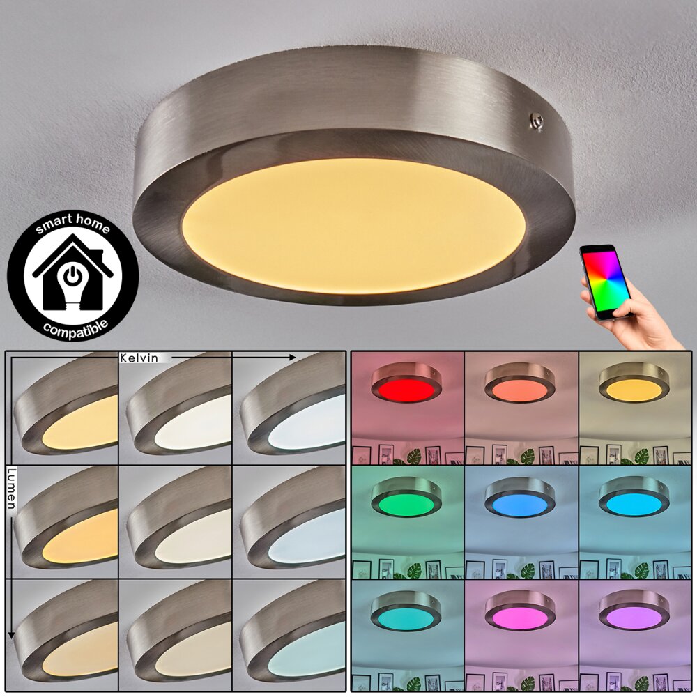 Omaro Plafondlamp, Paneel LED Nikkel mat, 1-licht, Kleurwisselaar main product photo