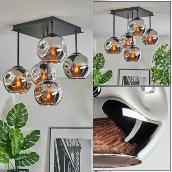 Ripoll Plafondlamp, Kogellampje Chroom, Rookkleurig, 5-lichts