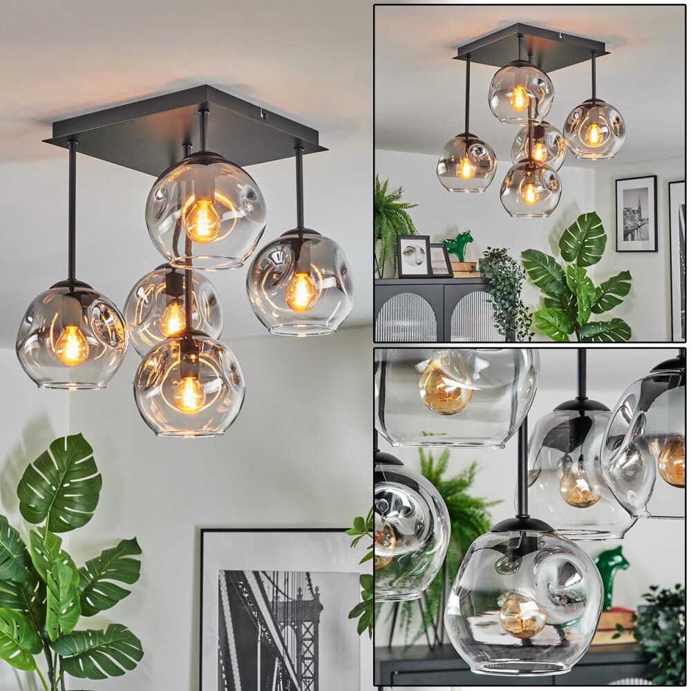 Ripoll Plafondlamp, Kogellampje Duidelijk, Rookkleurig, 5-lichts main product photo