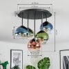 Koyoto Plafondlamp, Kogellampje Blauw, Groen, Duidelijk, Koperkleurig, 5-lichts