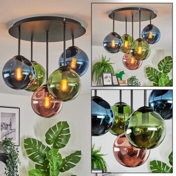 Gastor Plafondlamp, Kogellampje Blauw, Groen, Koperkleurig, 5-lichts Gastor Plafondlamp, Kogellampje Blauw, Groen, Koperkleurig, 5-lichts