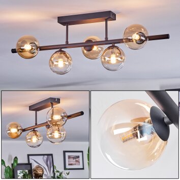 Chehalis Plafondlamp, Kogellampje Amber, Duidelijk, 5-lichts