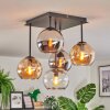Koyoto Plafondlamp, Kogellampje Amber, Chroom, Duidelijk, Rookkleurig, 5-lichts
