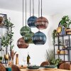 Koyoto Hanglamp, Kogellampje, Hanglamp Blauw, Groen, Koperkleurig, 6-lichts