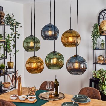 Koyoto Hanglamp, Kogellampje, Hanglamp Blauw, Goud, Groen, 6-lichts