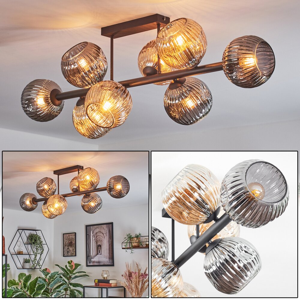 Ripoll Plafondlamp, Kogellampje Amber, Rookkleurig, 8-lichts main product photo