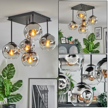 Ripoll Plafondlamp, Kogellampje Chroom, Duidelijk, Rookkleurig, 5-lichts Ripoll Plafondlamp, Kogellampje Chroom, Duidelijk, Rookkleurig, 5-lichts