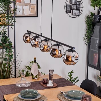 Ripoll Hanglamp, Kogellampje, Hanglamp Chroom, Rookkleurig, 5-lichts Ripoll Hanglamp, Kogellampje, Hanglamp Chroom, Rookkleurig, 5-lichts