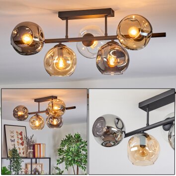 Ripoll Plafondlamp, Kogellampje Amber, Duidelijk, Rookkleurig, 5-lichts