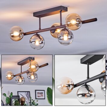 Chehalis Plafondlamp, Kogellampje Amber, Duidelijk, Rookkleurig, 5-lichts