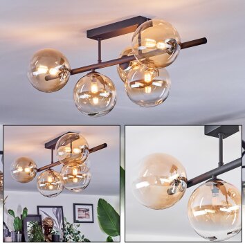 Chehalis Plafondlamp, Kogellampje Amber, Duidelijk, 5-lichts