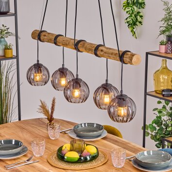 Koyoto Hanglamp, Kogellampje, Hanglamp Natuurlijke kleuren, Zwart, 5-lichts