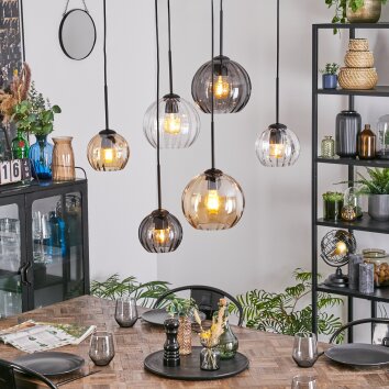 Koyoto Hanglamp, Kogellampje, Hanglamp Amber, Duidelijk, Rookkleurig, 6-lichts Koyoto Hanglamp, Kogellampje, Hanglamp Amber, Duidelijk, Rookkleurig, 6-lichts