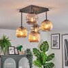 Ripoll Plafondlamp, Kogellampje Amber, Rookkleurig, 5-lichts