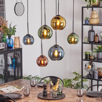 Koyoto Hanglamp, Kogellampje, Hanglamp Blauw, Goud, Groen, Koperkleurig, 6-lichts Koyoto Hanglamp, Kogellampje, Hanglamp Blauw, Goud, Groen, Koperkleurig, 6-lichts