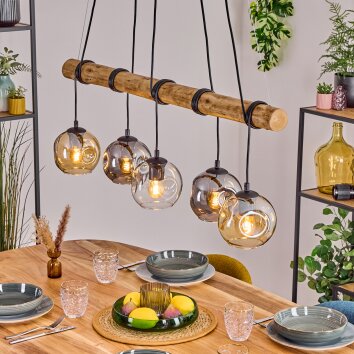 Ripoll Hanglamp, Kogellampje, Hanglamp Natuurlijke kleuren, Zwart, 5-lichts