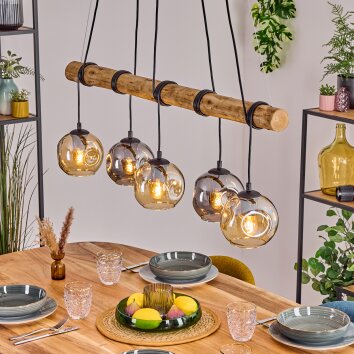 Ripoll Hanglamp, Kogellampje, Hanglamp Natuurlijke kleuren, Zwart, 5-lichts
