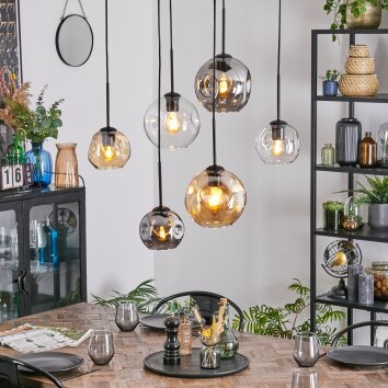 Ripoll Hanglamp, Kogellampje, Hanglamp Amber, Duidelijk, Rookkleurig, 6-lichts