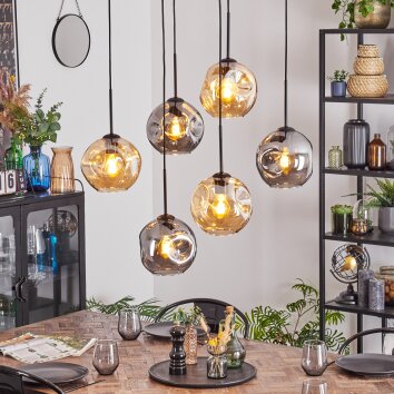 Ripoll Hanglamp, Kogellampje, Hanglamp Amber, Rookkleurig, 6-lichts