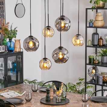 Ripoll Hanglamp, Kogellampje, Hanglamp Amber, Rookkleurig, 6-lichts