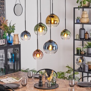 Koyoto Hanglamp, Kogellampje, Hanglamp Blauw, Goud, Groen, Duidelijk, Koperkleurig, 6-lichts