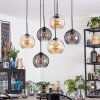 Koyoto Hanglamp, Kogellampje, Hanglamp Amber, Rookkleurig, 6-lichts