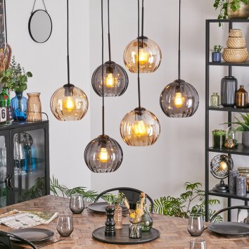 Koyoto Hanglamp, Kogellampje, Hanglamp Amber, Rookkleurig, 6-lichts Koyoto Hanglamp, Kogellampje, Hanglamp Amber, Rookkleurig, 6-lichts
