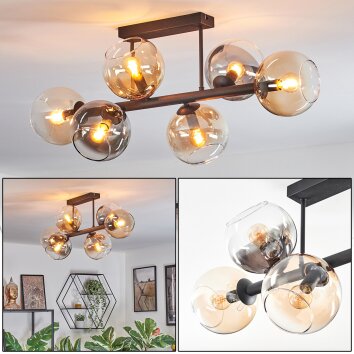 Koyoto Plafondlamp, Kogellampje Amber, Duidelijk, Rookkleurig, 6-lichts