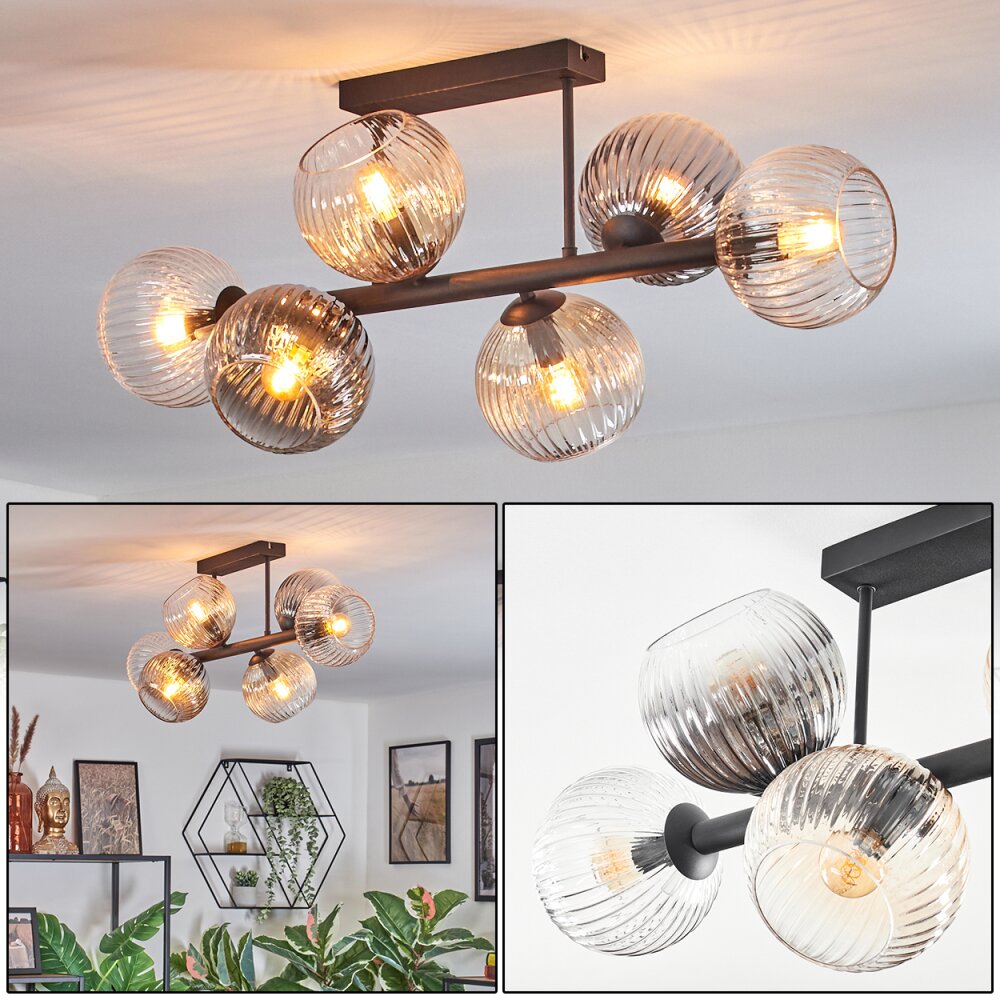 Koyoto Plafondlamp, Kogellampje Amber, Duidelijk, Rookkleurig, 6-lichts main product photo