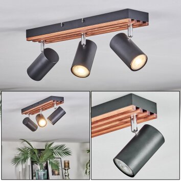 Orlan Plafondlamp, Plafondspot Chroom, Natuurlijke kleuren, Zwart, 3-lichts