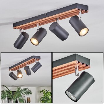 Orlan Plafondlamp, Plafondspot Chroom, Natuurlijke kleuren, Zwart, 4-lichts