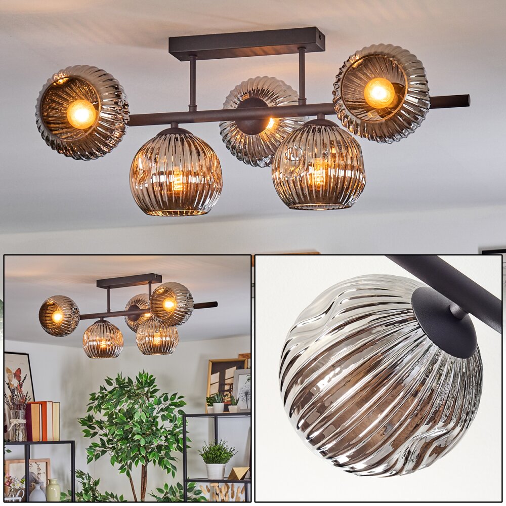 Ripoll Plafondlamp, Kogellampje Chroom, Rookkleurig, 5-lichts main product photo