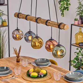 Ripoll Hanglamp, Kogellampje, Hanglamp Natuurlijke kleuren, Zwart, 5-lichts