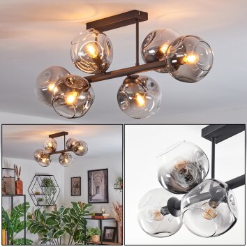 Ripoll Plafondlamp, Kogellampje Duidelijk, Rookkleurig, 6-lichts