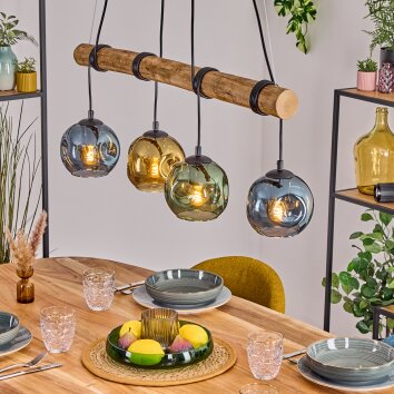 Ripoll Hanglamp, Kogellampje, Hanglamp Natuurlijke kleuren, Zwart, 4-lichts