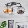 Koyoto Plafondlamp, Kogellampje 37 cm Amber, Chroom, Duidelijk, Rookkleurig, 3-lichts