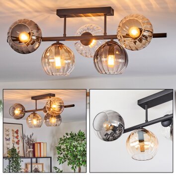 Koyoto Plafondlamp, Kogellampje Amber, Duidelijk, Rookkleurig, 5-lichts
