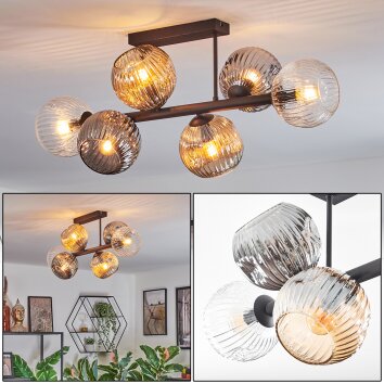 Ripoll Plafondlamp, Kogellampje Amber, Duidelijk, Rookkleurig, 6-lichts