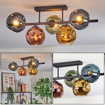 Ripoll Plafondlamp, Kogellampje Blauw, Goud, Groen, Koperkleurig, 5-lichts