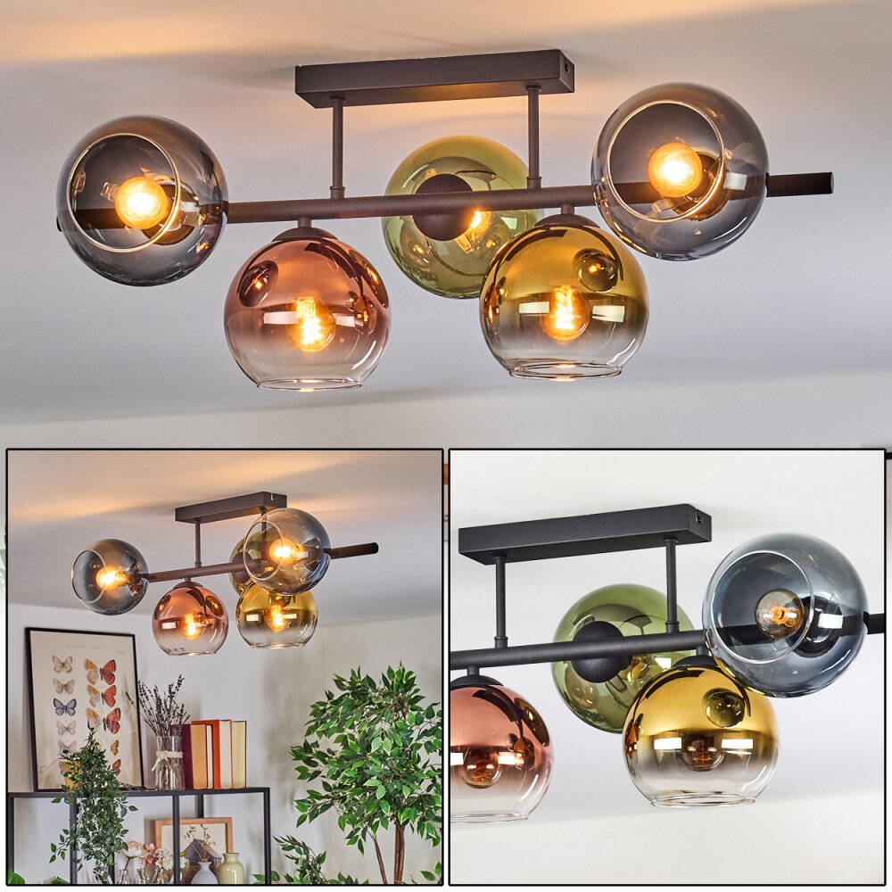Koyoto Plafondlamp, Kogellampje Blauw, Goud, Groen, Duidelijk, Koperkleurig, 5-lichts main product photo
