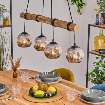 Ripoll Hanglamp, Kogellampje, Hanglamp Natuurlijke kleuren, Zwart, 4-lichts