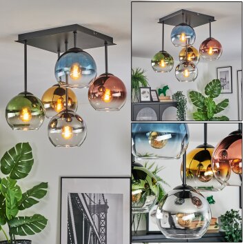 Koyoto Plafondlamp, Kogellampje 37 cm Blauw, Goud, Groen, Duidelijk, Koperkleurig, Rookkleurig, 5-lichts