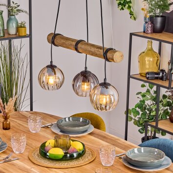 Koyoto Hanglamp, Kogellampje, Hanglamp Natuurlijke kleuren, Zwart, 3-lichts