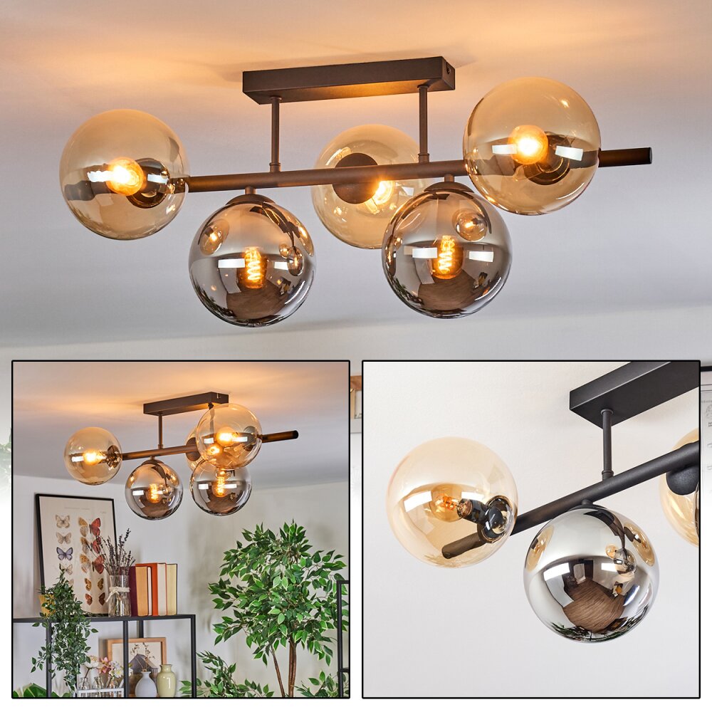 Gastor Plafondlamp, Kogellampje Amber, Rookkleurig, 5-lichts main product photo