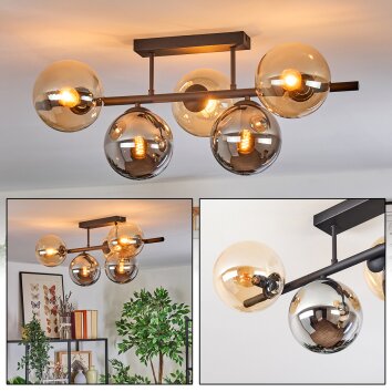 Gastor Plafondlamp, Kogellampje Amber, Rookkleurig, 5-lichts