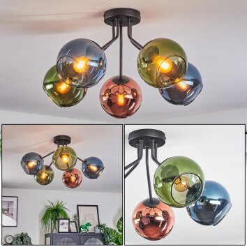 Koyoto Plafondlamp, Kogellampje 52 cm Blauw, Groen, Koperkleurig, 5-lichts
